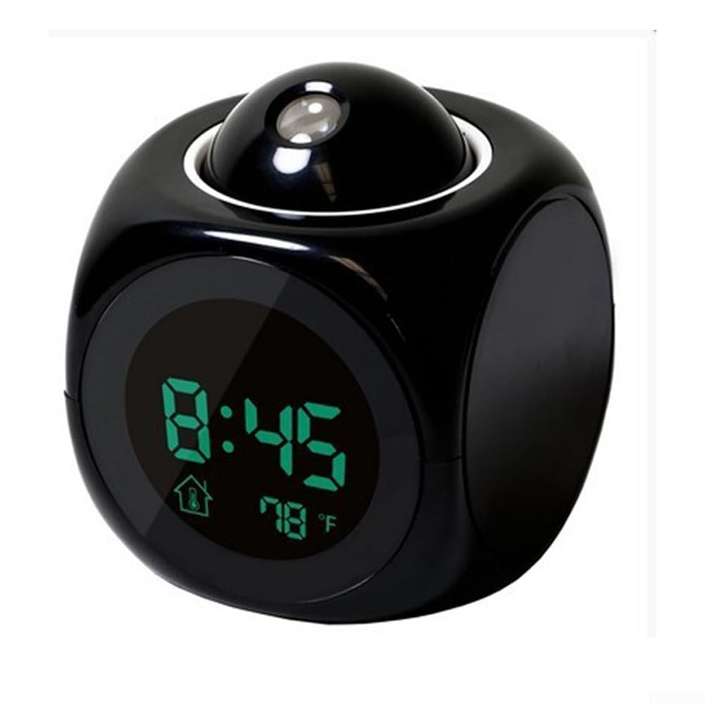 LCD Display Projection Alarm Clock Combining Nightlight, Projector, and Temperature Monitoring Features (Black)