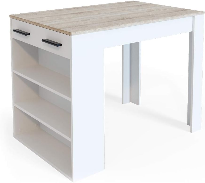 Tavolo Da Bar HOMCOM 4 Ripiani Stile Moderno - Cucina E Soggiorno - Piano In Melamina Effetto Marmo - Bianco E Grigio
