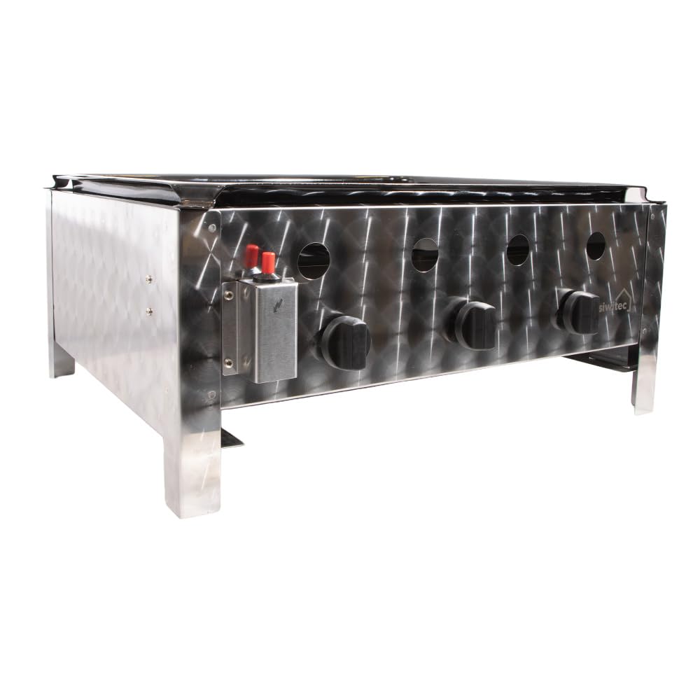siwitec Gastrobräter, 3-flammig, Gastrogrill, Gasgrill, Wurstbräter aus Edelstahl – Profi Kombi-Bräter für Gastronomie, Imbiss & Catering, leistungsstarker Grill mobil, (B) 64 x (T) 52 x (H) 28 cm