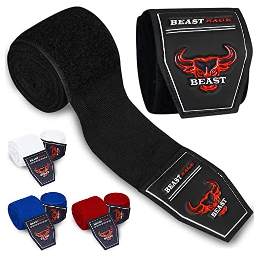 BEAST RAGE Vendas de Boxeo Vendas elástica para MMA Vendajes DE Mano Boxeo ELÁSTICAS Kick Boxing Muay Thai 2,5M 4,5m (Negro, 4.5 M)