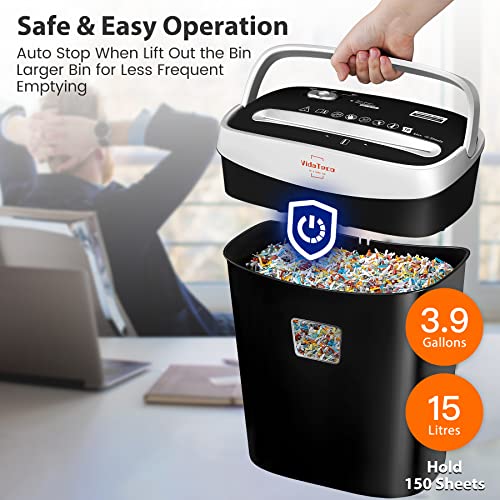 Image of Vidateco 9 Sheet Paper Shredder Home Shredder (9 Sheet Silver & Black) | Anti-Jam P-4 High Security Cross Cut, 3.9-Gallon Basket, Shreds Credit Cards, CDs, Staples & Paper Clips, ETL