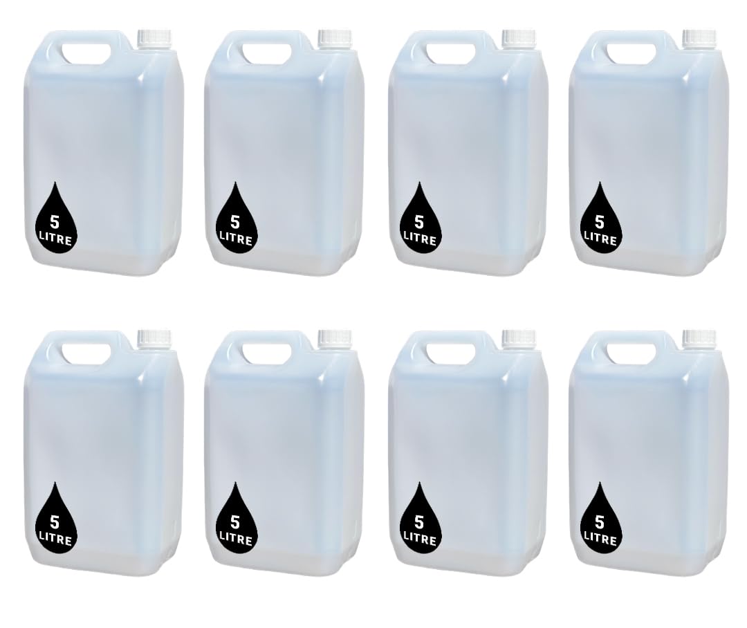 Powerchem Natural 8 X 5L Jerry Can Bottle Container + 38Mm Tamper Evident Cap - For Storage Of Liquids Chemicals Food Stuff Fuel