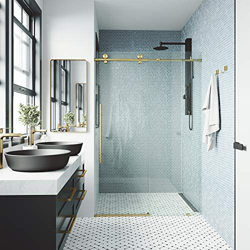 Vigo Elan E-Class Adjustable 44-48 In. W X 76 In. H Frameless Sliding Rectangle Shower Door With Clear Tempered Glass And Matte Gold Stainless Steel Hardware With Reversible Handle Vg6021Mgcl4876 #TOP1