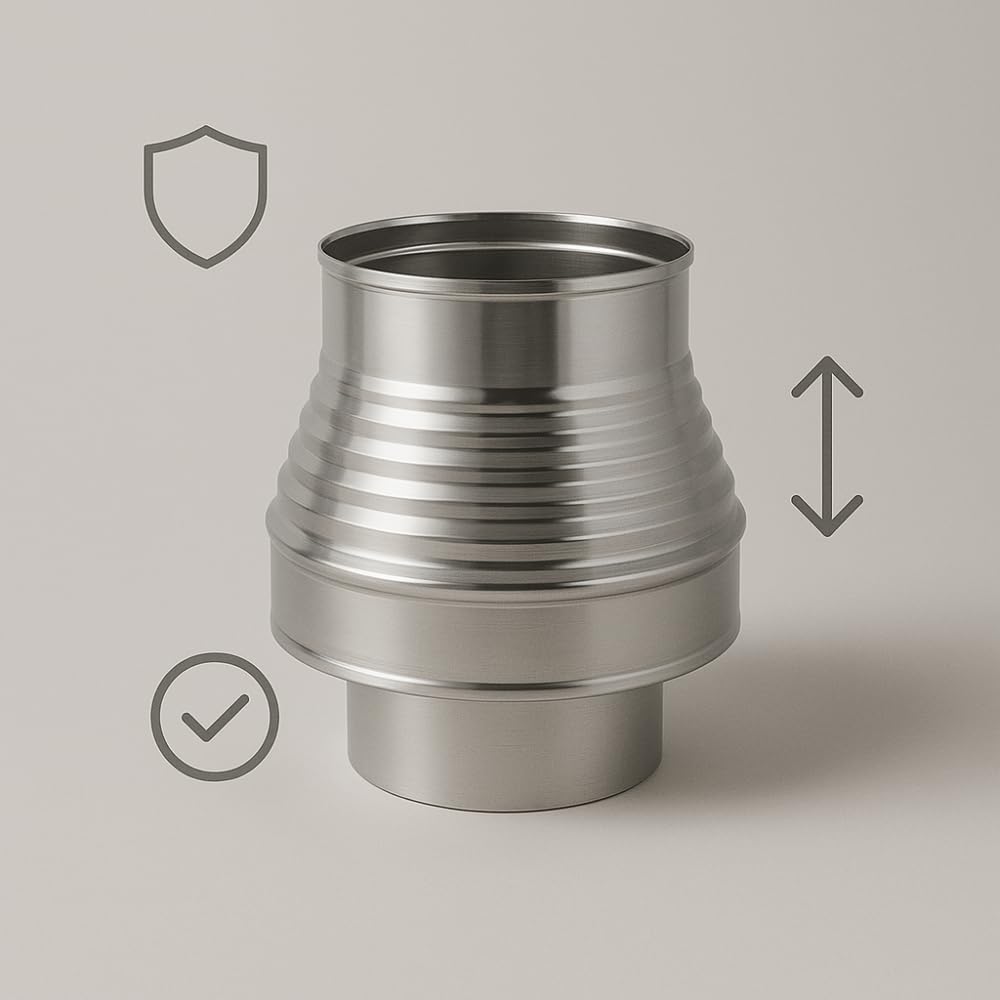 FORTUNATO Aumento-Riduzione per Canna Fumaria, Acciaio Inox BA Lucido 0,5 mm, Montaggio Rapido, Impianto Sicuro e Performante (Ø 200/300 mm)