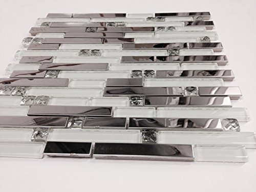 Newport Rich White Blend 12 in. x 12 in. Mesh-Mounted Stainless Steel & Glass Mosaic Tile - 4 in. x 4 in. Sample - SAMPLE LISTING - ONLY ONE ALLOWED PER HOUSEHOLD by Marble 'n things