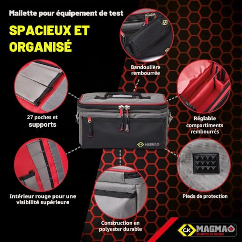 C.K Magma Sacoche pour Équipement de Test et de Mesure, 27 Poches et Fixations, Compartiments Rembourrés Ajustables, Séparateur Rigide, Fermeture Verrouillable, Bandoulière, Technicien SAV, CK MA2638 – vue 5