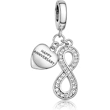 Happy Anniversary Infinity Charm Silver & CZ Crystals, Pandora Charms Bracelet Compatible - Forever Love Pendant Gift for Her Wife Girlfriend