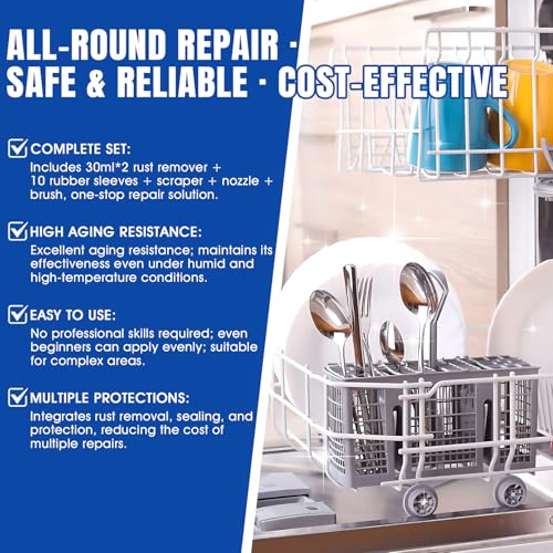 60ML Spülmaschinenkorb Rost Reparatur+10 Geschirrkorb Schutzkappen, Geschirrspüler-Korb reparatur Gummi, Wasserdichtes Dichtmittel, Geeignet Reparatur Abgenutzter Geschirrspülerkörbe