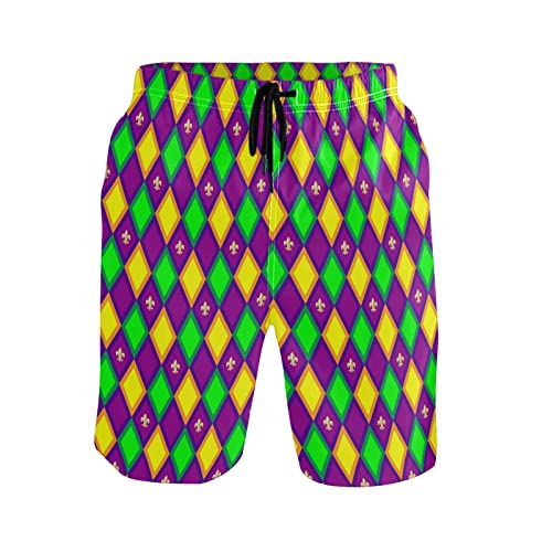 Mardi Gras Fleur-de-lis Men's Swim Trunks Beach Shorts Quick Dry Swim Board shorts With Pockets S