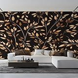 Minimalistisch Botanisch Gold Blätter Kunst 3D Tapeten Tapete Luxus Home Esszimmer Fototapete Effekt Wohnzimmer Schlafzimmer Kinderzimmer-350cm×256cm