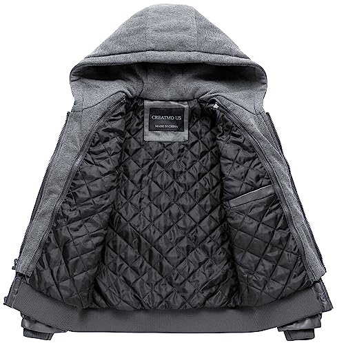 Image of Boy's Faux Leather Jacket Windproof Warm Winter Coat Kids Bomber Outerwear Waterproof PU Motorcycle Jacket