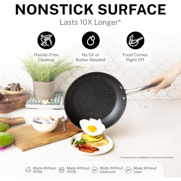 Granitestone 20 Pc Pots and Pans Set Nonstick Kitchen Cookware Set with Frying Pan, Bakeware & Steamer, Diamond Infused, Non Toxic PFOA PFOS Free, Metal Utensil Safe, Oven & Dishwasher Safe, Black