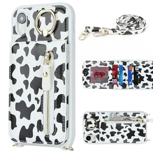 Zouzt for iPhone XR Case with Cord and Card Holde Zipper Wallet Case with Crossbody Lanyard Ring Adjustable Necklace Protective Cover Women for iPhone XR 6.1 Inch - Image 2