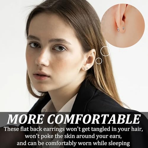 Sterling Silver Post Earrings - Flat Back Stud Earrings with Cubic Zirconia, Hypoallergenic, Screw Back for Women4