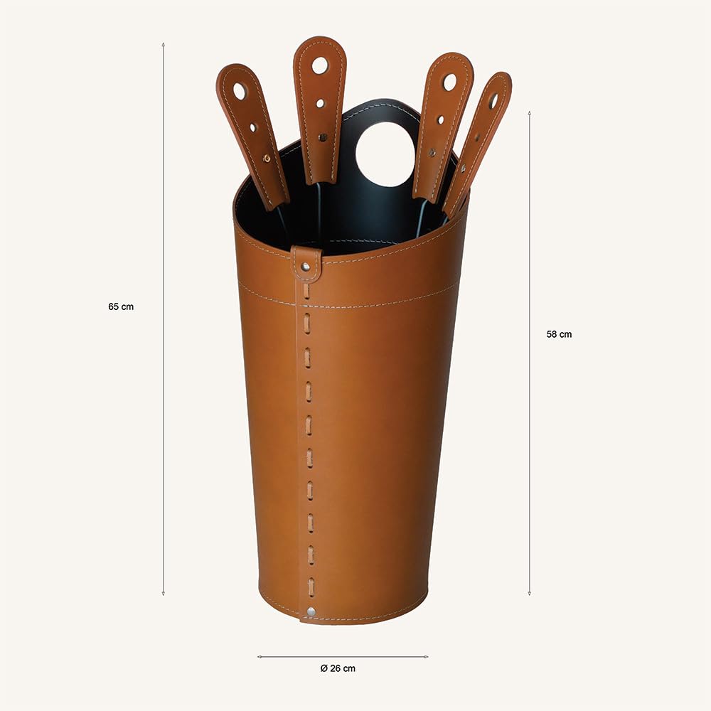 LIMAC Design NILAR, Set Ferri da Camino con Manico in Cuoio, Borsa Porta-Ferri Moderno in cuoio, Attrezzi da Caminetto, Sacca portaferri, Prodotto in Italia. Marrone Scuro