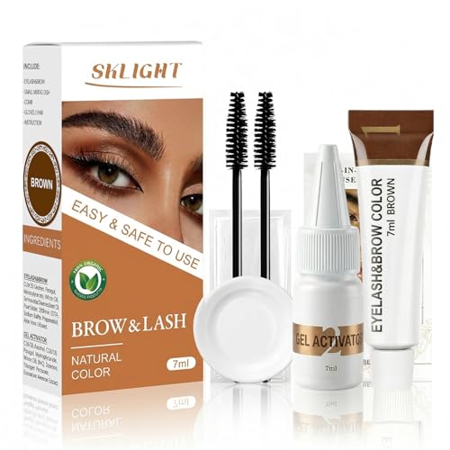 Lash Color Kit, Professional Eyelash & Eyebrow Color Kit Lasting for 2 Weeks, Instant Eyelash Color with Natural Ingredients, Safe & Easy to Use 7ML(Brown)