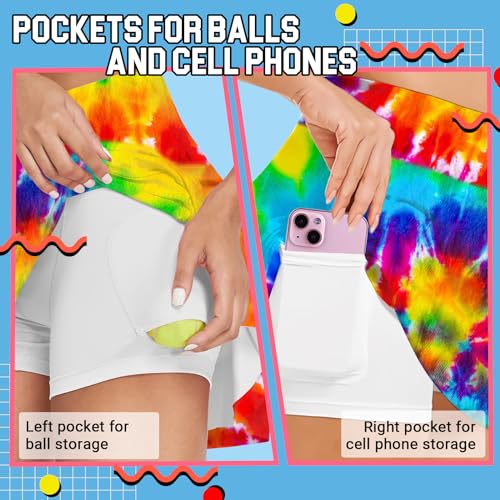 M Yescustom Women'S Tie Dye Tennis Skirt With Shorts 3 Inner Pockets, Neon High Waisted Golf Skorts Midi Athletic Skirts For Sports Beach Party Outfit M thumb #3