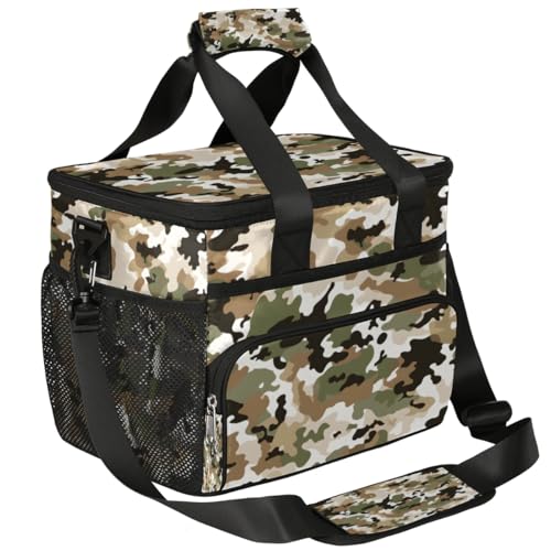 Brown Black Camouflage Insulated Picnic Backpack Lunch Box for Women Men Picnic Basket Tote Lunch Bag Picnic Bag Portable Lunch Bags for Picnic, Beach, Work, Trip,Office, Camp Abstract Military