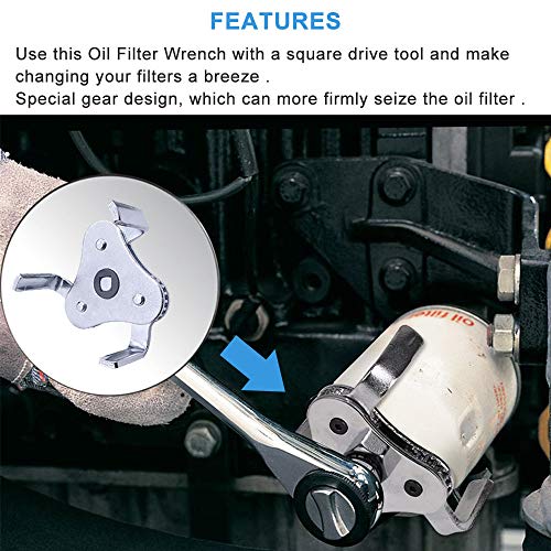 Universal Adjustable Oil Filter Wrench From 2-1/2 inch to 4.5 inch Oil Filter Wrench Tool Set With 3 Jaw