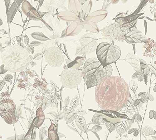 Papier peint fleuri intissé facile à poser A.S. Création gris rose