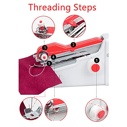 Hand Held Sewing Device, Portable Mini Sewing Machine Handheld for Beginners, Small Sewing Machine Kit Suitable for Clothes,Fabrics, Cutains,DIY Home Travel (Red) - Thumbnail 3