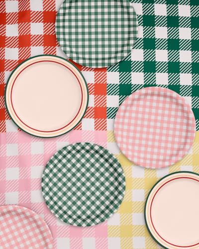 xo, Fetti Camp Gingham Paper Plates - 24 pk, 9" | Bachelorette Decorations, Camp Bride, Getting Lit + Getting Hitched, Gingham Birthday Party, Glamping Baby Shower Supplies, Cool Cake Plates