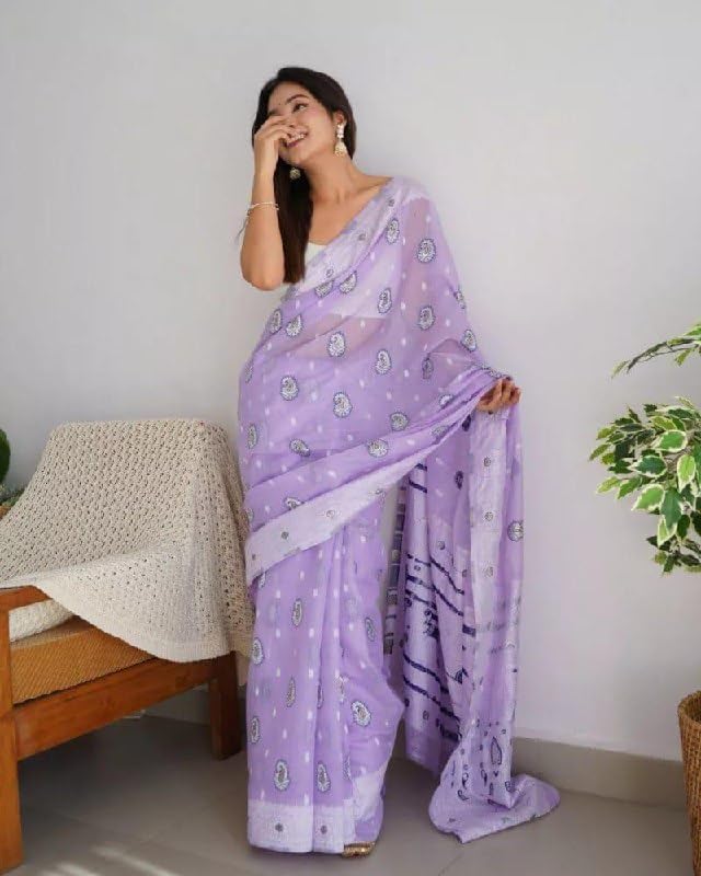 Image of Flosive Women's Woven Cotton Silk Saree With Unstitched Blouse Piece