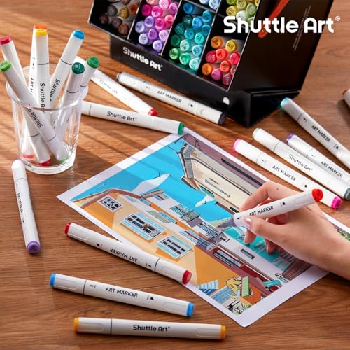 Image of Shuttle Art 121 Colors Dual Tip Alcohol Based Art Markers,120 Colors plus 1 Blender Permanent Marker 1 Marker Pad with Case Perfect for Kids Adult Coloring Books Sketching Card Making