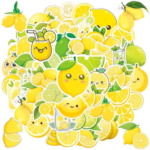 50Pcs Cute Lemon Stickers Waterproof Vinyl Citrus Fruit Decals Kawaii Summer Drink Stickers for Scrapbook Journaling Water Bottle Laptop Decor for Teens Adults