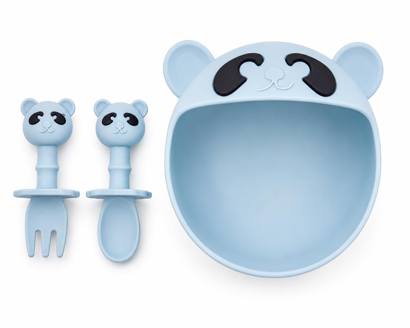 Panda Baby Feeding Set, Silicone Suction Bowl with Spoon and Fork, BPA Free, Self-Feeding for Babies and Toddlers, 6+ Months