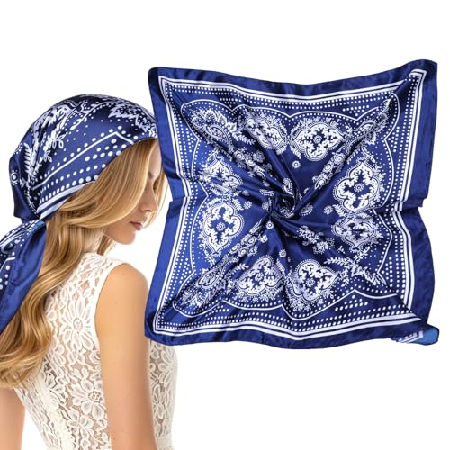 BOHUIZ Silk Bandana Head Scarf for Women, 35 Large Soft Square Silk Satin Headscarf Classic Patterned Scarves for Neck Headwear Decoration Gift