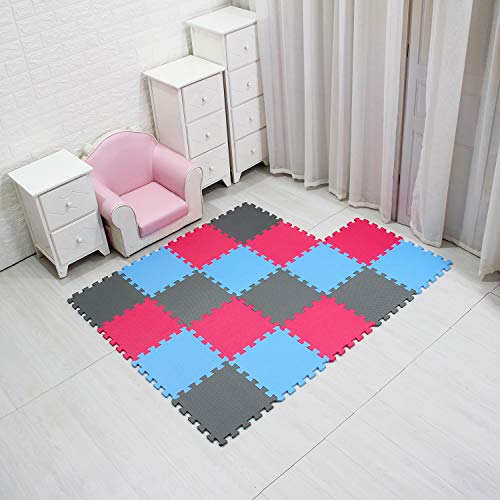 MQIAOHAM speelmat puzzel zachte matten in elkaar grijpende vloer baby puzzel eva schuim buitenapparatuur vierkante puzzels board draagbaar Blauw Roos Grijs 107109112 - Afbeelding 3
