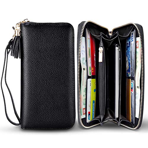 Monedero Grande de Mujer RFID Blocker Cartera de Piel Porta Tarjetas de Crédito, Negro