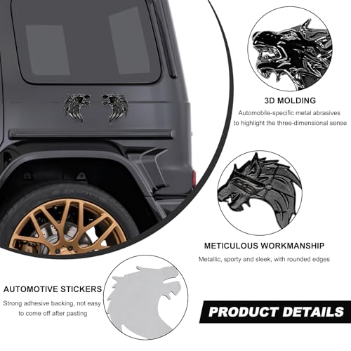 Image of 2 PCS 3D Wolf Head Metal Emblem, Car Side Fender Rear Wolf Head Emblem Badge Self Adhesive Stickers, Pair Metal Badge Decal for Car Motorcycles Truck SUV, Car Accessories (Gray)