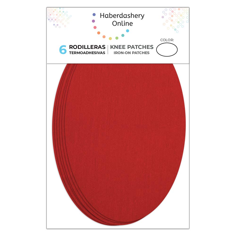 Haberdashery Online - 6 Iron-On Knee Pads Elbows for Clothes Protection & Repair, Ideal for Trousers, Jackets, Sweaters, Shirts, 16cm x 10cm, Red, Size M โ image 1