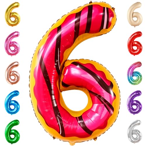 Image of KatchOn, Giant Number 6 Donut Balloon - 40 Inch | Donut 6 Balloon | Donut Birthday Decorations, 6 Number Balloons | Number Balloons for Wedding Anniversary