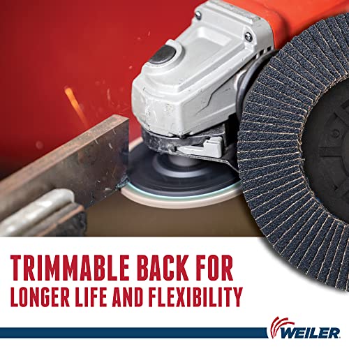Image of Weiler 50002 Tiger 7 /8 inch Arbor, 4-1 /2 inch Diameter, 40 Grit, Zirconium, Trimmable Composite Backing, Angled Abrasive Flap Disc