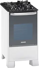 SUGGAR FOGÃO MASTER GRILL BRANCO MESA DE VIDRO 4 BOCAS TRIPLA CHAMA GRILL 220V TREMPE FERRO FUNDIDO ACENDIMENTO SUPERAUTOMÁTICO FGVMTG412BR