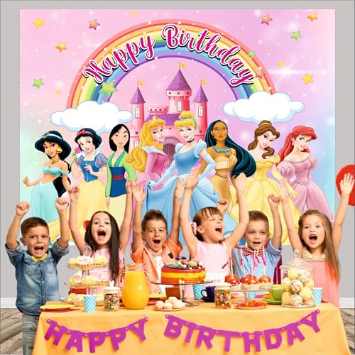 Image of Princess Birthday Backdrop 5x4 Ft | Backdrops for Decoration | Birthday Decoration Backdrop | Banner for Kids Theme Party