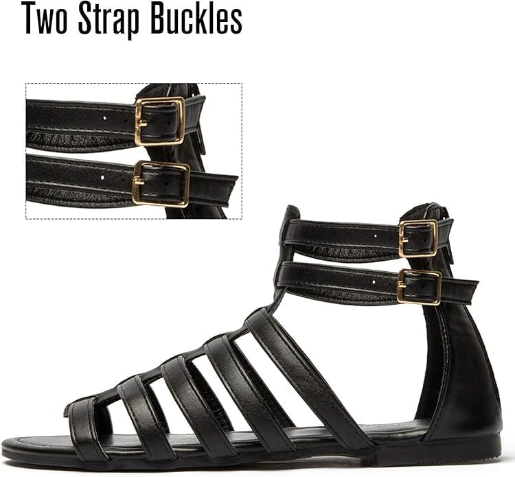 katliu Women's Gladiator Sandal Strappy Flat Sandals Two Ankle Buckle - Image 2
