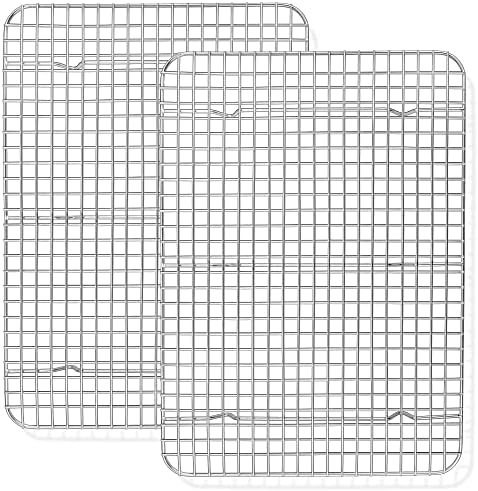 TeamFar Cooling Racks, 2 Pack Stainless Steel Grid Wire Rack for Baking Roasting Grilling Drying, 15.3’’ x 11.2’’, Metal Mesh Oven Rack for Chicken Bacon Cookies, Non-Toxic & Dishwasher Safe