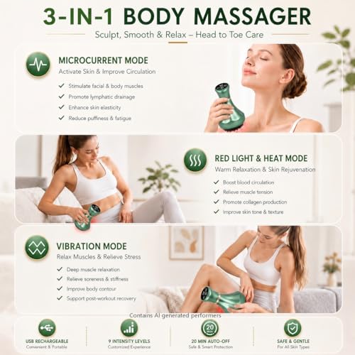 Image of 4-in-1 Lymphatic Drainage Massager - Anti Cellulite Massage Tool with Heating /Vibration /Red Light /Microcurrent,Body Sculpting Machine for Legs /Belly /Back /Hips Reduce Stretch Marks & Cellulite