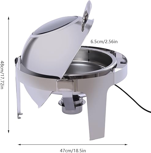 Miniatura 2 de Plato redondo de acero inoxidable con parte superior enrollable para catering, juego de calentador de bufé, calentador de bufé con sartenes y