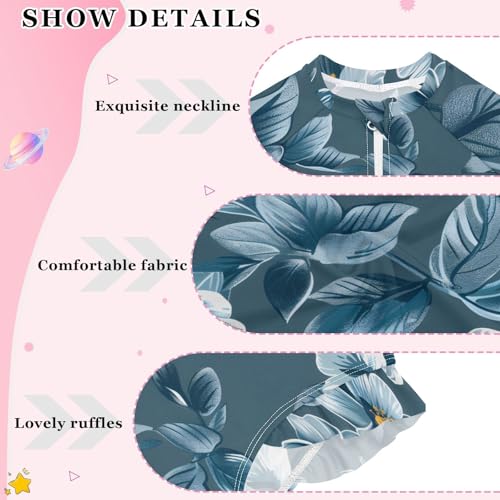 Girls One Piece Swimsuits Long Sleeve Swimsuit Zipper Bathing Suits Paisley Floral Muted Color Flower3