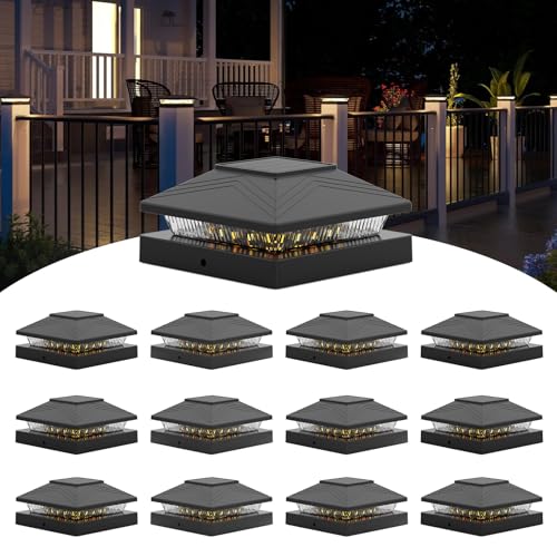 wokelux 12 Pack Solar Post Cap Lights, 4x4 Fence Post Solar Lights, Waterproof Outdoor Post Lights...
