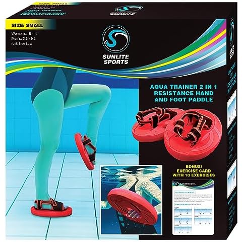 Sunlite Sports Aqua Trainer 2-in-1 Resistance Hand and Feet Paddle, Water Aerobics Set for Pool, Adult Aquatic Exercise for Aqua Workout, Low Impact Upper Lower Body Workouts Cover