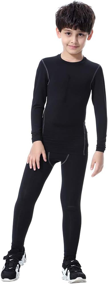 2/3/4 Pcs Boys Girls Base Layer Athletic Compression Leggings and Shirts Thermal Underwear Set Running Pants Tights - Image 7
