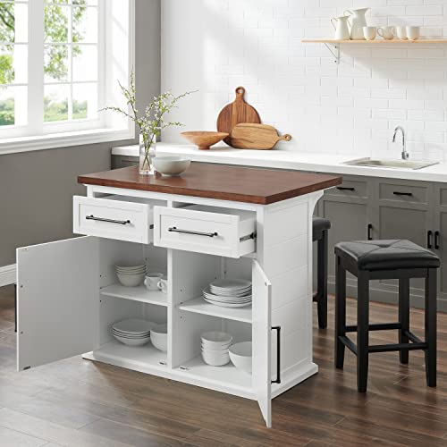 Crosley Furniture Bartlett Kitchen Island with Wood Top and Upholstered Square Stools, White/Black - Image 7