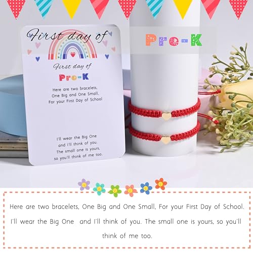 Image of First Day Of Kindergarten Pre K School Mommy And Me Bracelets Gifts, Back To School String Matching Bracelet Set For Mom Daughter Son