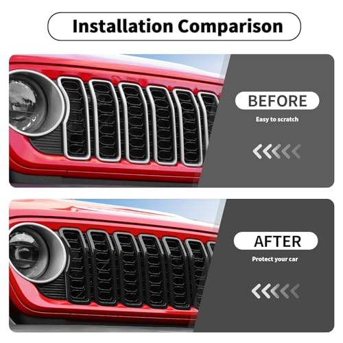 Image of Linskip for 2024-2025 Jeep Wrangler JL 4XE & Gladiator JT Grille Inserts, Meshless Grille Bezel Covers for Jeep Wrangler Sport Rubicon Sahara Willys Mojave Rubicon,Exterior Accessories(Black)